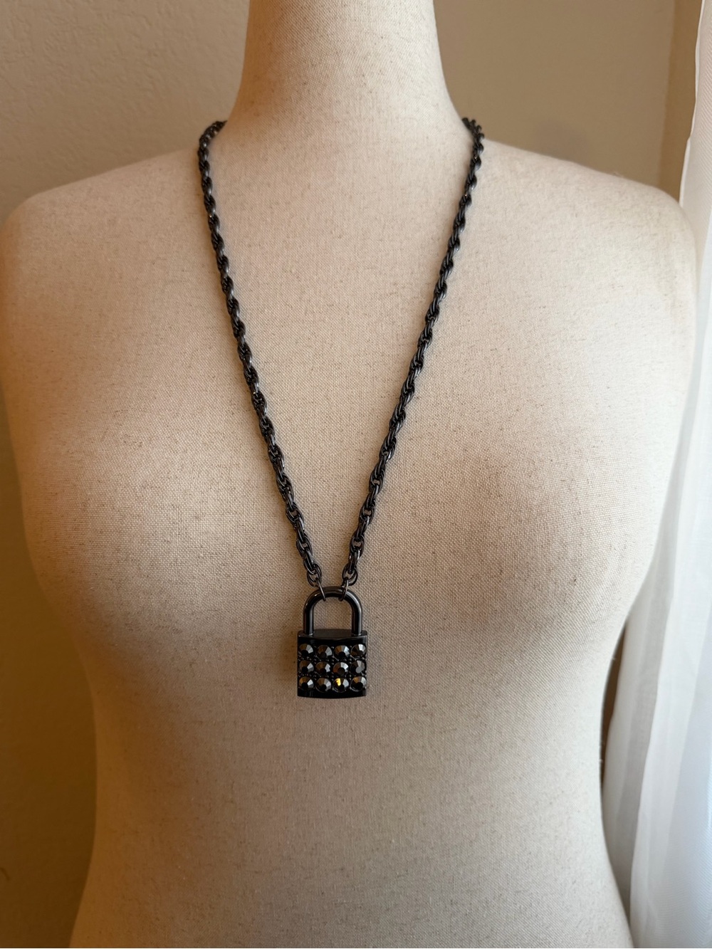 Lane Bryant Gunmetal Rhinestone Padlock Pendant Statement Necklace